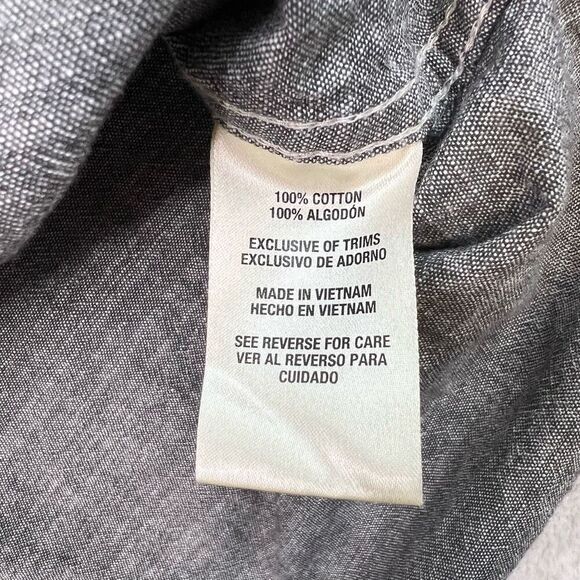 Woolrich Shirt Mens XL Button Up Pockets Textured Chambray Grey Short Sleeve - Picture 7 of 8